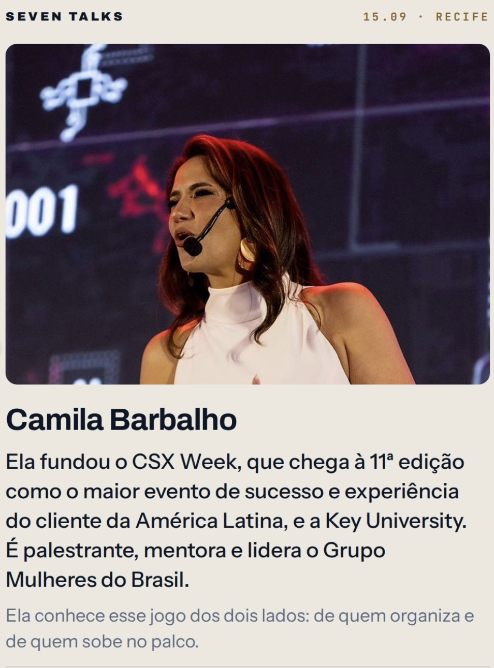 Camila Barbalho no palco do CSX Week